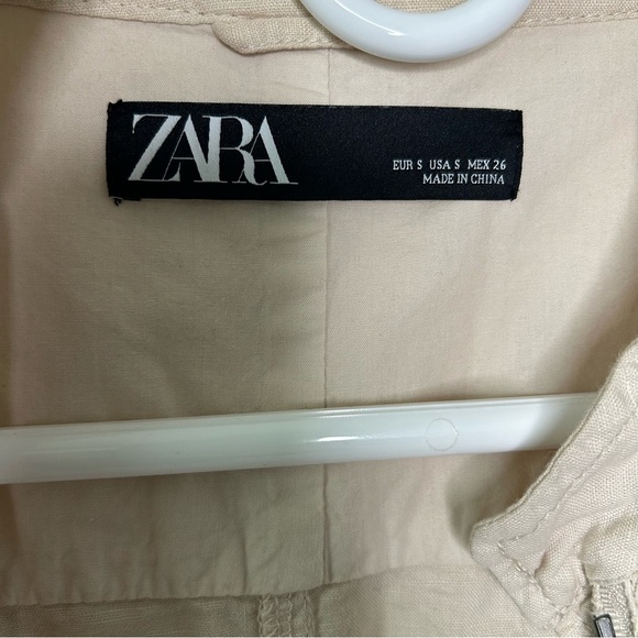 ZARA Linen Blend Utility Cargo Jacket Small Women Neutral Beige Lightweight - Picture 7 of 12